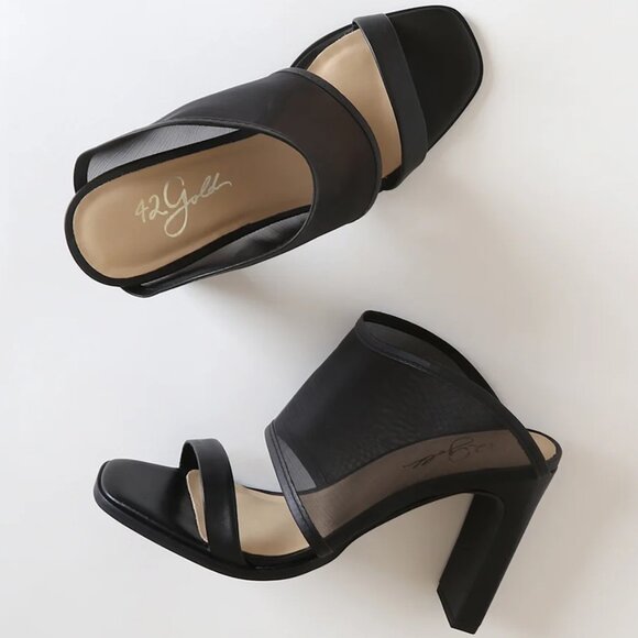 42 Gold Linx Black Leather Mesh Slide Sandals Heels size 7.5M Cocktail Evening - Picture 5 of 16